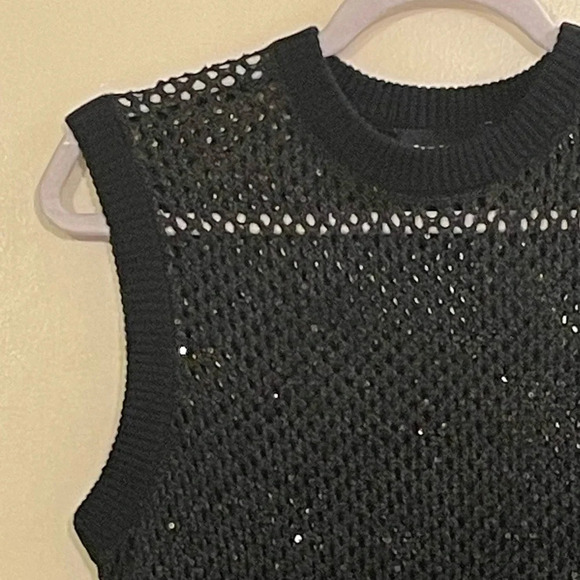 TRUE RELIGION Fishnet Sequins Sweater Tank Top in Black - Picture 3 of 4